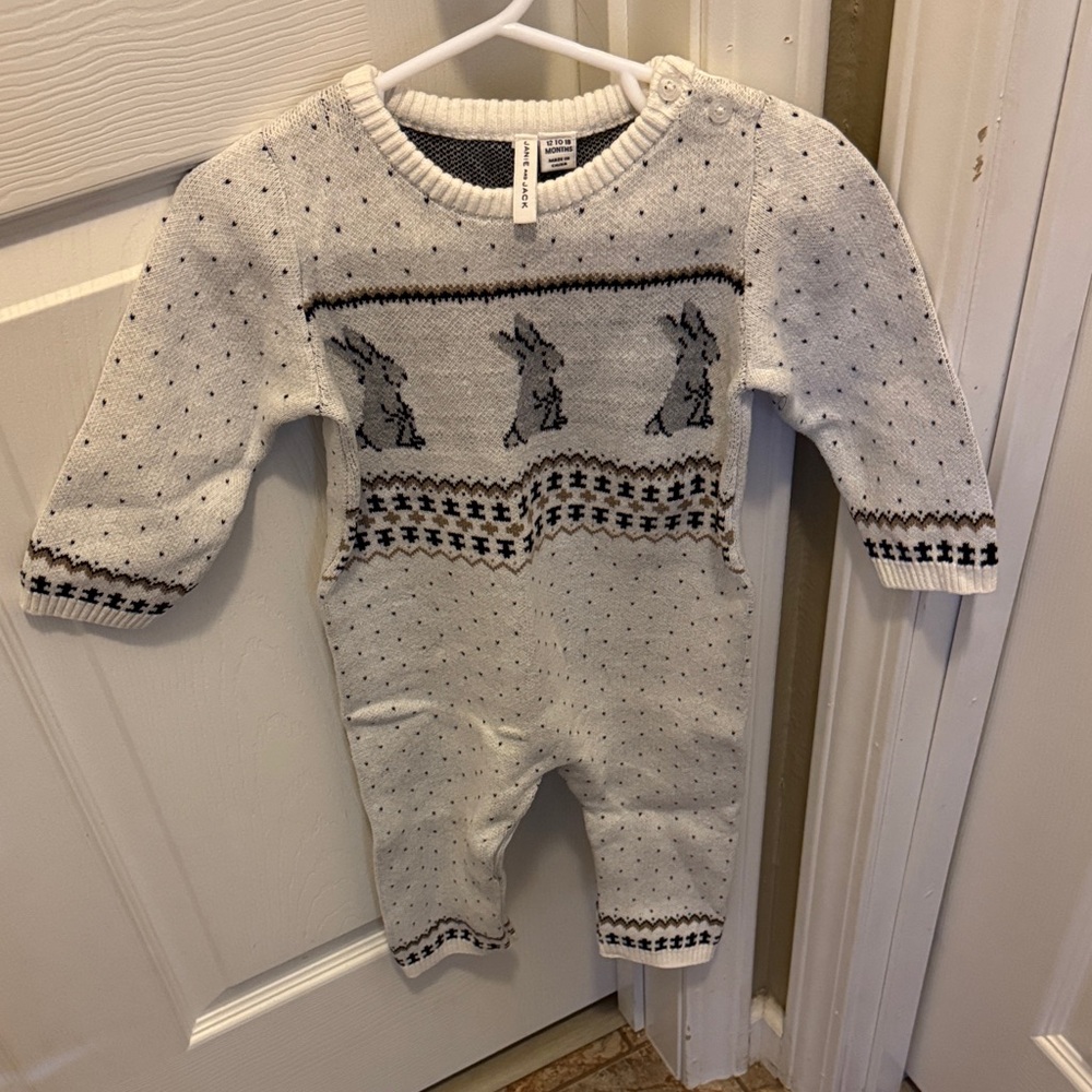 Janie and Jack- Knit Baby Romper with bunnies 🐰 🐰 Perfect for this spring.